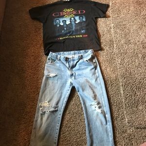 VINTAGE 2000 creed tour shirt and vintage jeans!